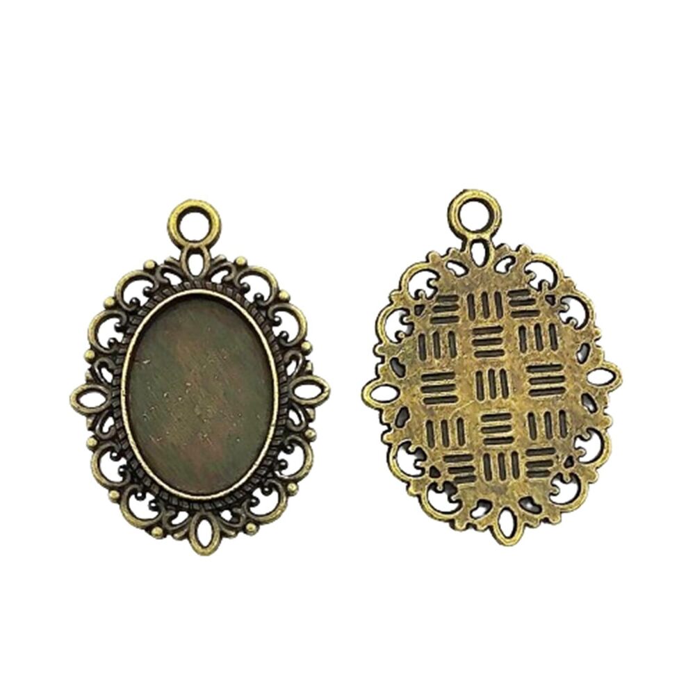 6306 24PC Antique Bronze Charms Oval Bezel Pendants Trays Blank Cabochons